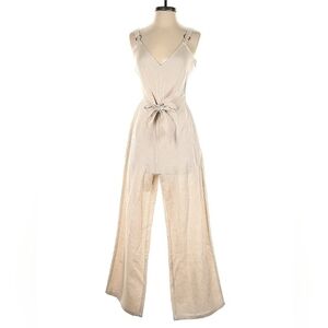 International Concepts Beige/Ecru Linen Jumpsuit/Coverall w/ Tie Waist -Size: 16